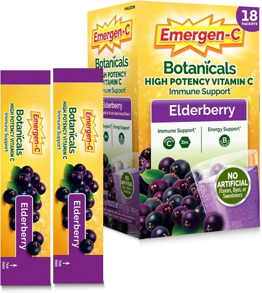 Emergen-C Elderberry Vitamin C Immune Support Powder, 18 Packets