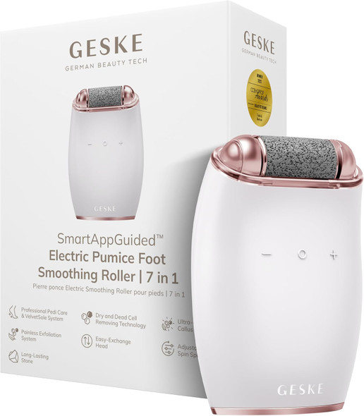 GESKE Electric Pumice Foot Smoothing Roller | 7 in 1 | Electric Foot File & Exfoliator | Long-Lasting Pumice Stone | for Smooth Feet | Advanced Callus Removal | Ideal for Your Pedicure Set