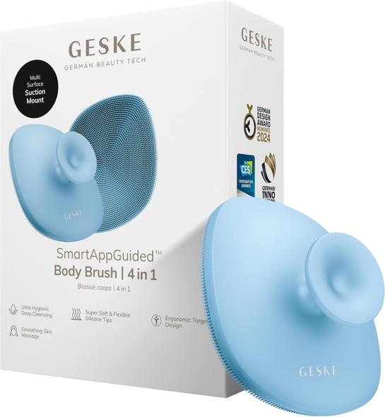 GESKE Body Brush | 4 in 1 | Cleansing Brush for the Entire Body | Professional Deep Cleaning | Soft Silicone Bristles | Ergonomic Two-Finger Design | Cleanses & Massages