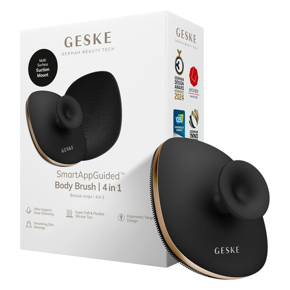 GESKE Body Brush | 4 in 1 | Design with Metal Ring | Cleansing Brush for the Entire Body | Professional Deep Cleaning | Soft Silicone Bristles | Ergonomic Two-Finger Design