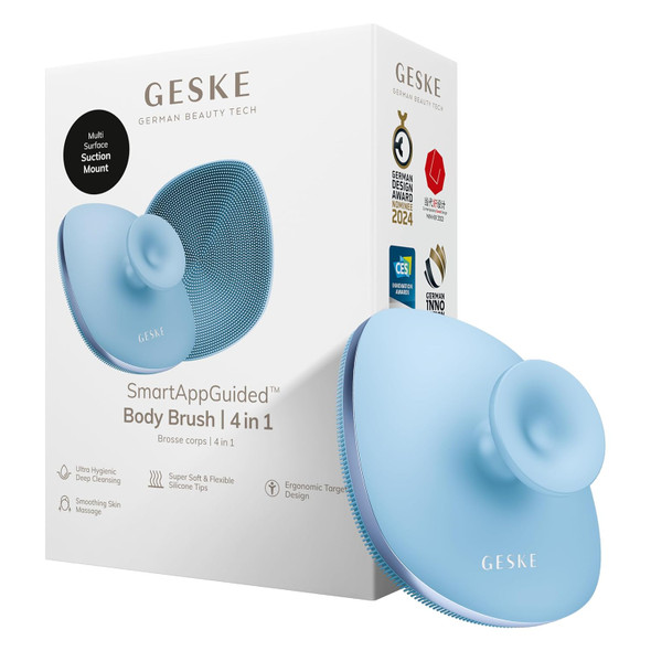 GESKE Body Brush | 4 in 1 | Design with Metal Ring | Cleansing Brush for the Entire Body | Professional Deep Cleaning | Soft Silicone Bristles | Ergonomic Two-Finger Design