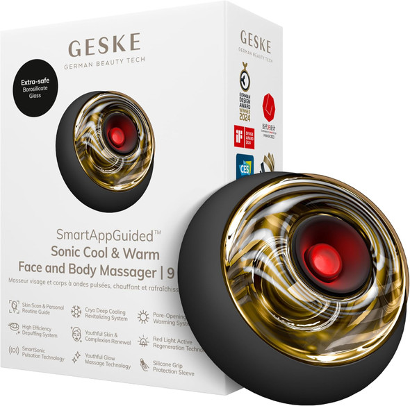 GESKE SmartAppGuided™ Sonic Cool & Warm Face & Body Massager | 9 in 1 | Electric Massager | Face & Body | Battery-Free Cooling & Warming | Firms, Relaxes & De-Puffs Skin | with SmartSonic Pulsations
