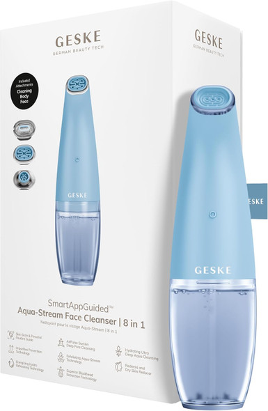 GESKE SmartAppGuided™ Aqua-Stream Face Cleanser | 8 in 1 | Deep Pore Cleansing | Impurities Prevention | Blackhead Extraction | Reduce Red & Dry Skin | Use with Our Aqua-Stream Solution
