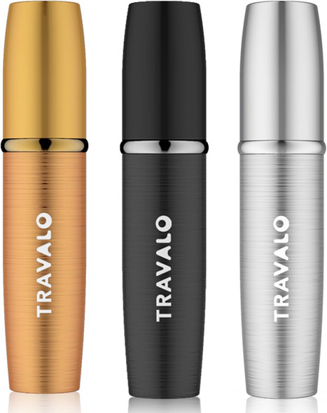 Travalo LUX Perfume Atomizer - Leak-Proof and TSA Approved for Air Travel - Reusable Airtight Easy Fill Mini Pump Sprayer - Lightweight Portable - Brushed Polished Metal Alloy Outer Shell - Black