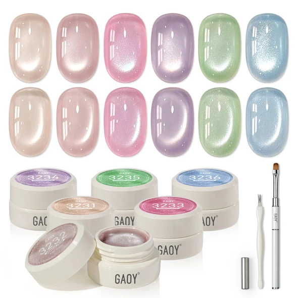 GAOY Sheer Silk Cat Eye Gel Nail Polish Set 6 Colors, Mermaid Prism