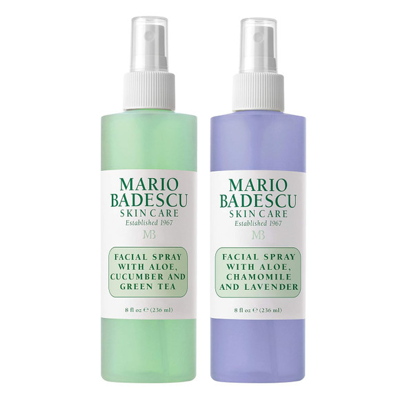 Mario Badescu Facial Spray Duo  Includes Aloe Chamomile & Lavender PLUS Aloe Cucumber & Green Tea Toner for Face Neck or Hair  Cooling and Hydrating Face Mist for All Skin Types Dewy Finish