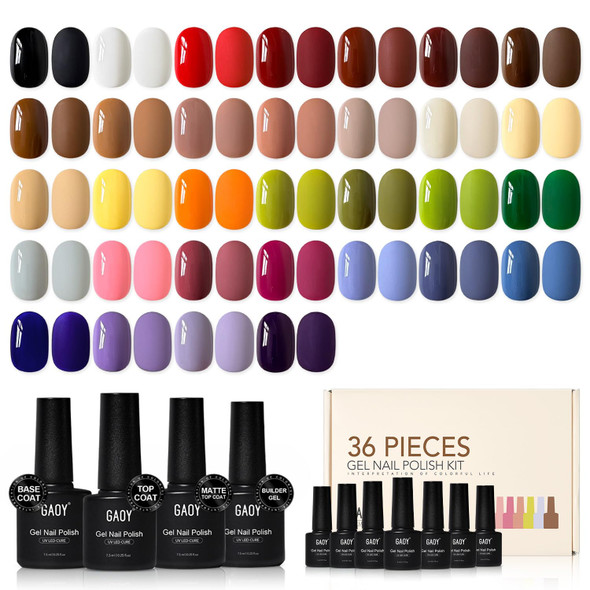 GAOY 36 Pcs Gel Nail Polish Set, 32 All Season Colorful Colors