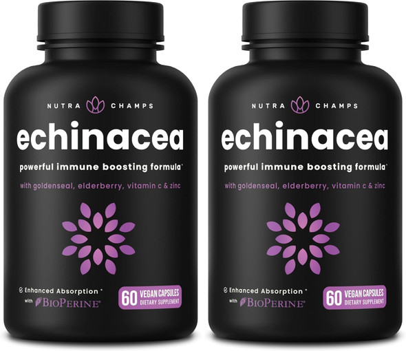 NutraChamps Echinacea Capsules 1000mg 8 in 1 Immune Support Supplement Echinacea Goldenseal Vitamin C Zinc Ginger Elderberry