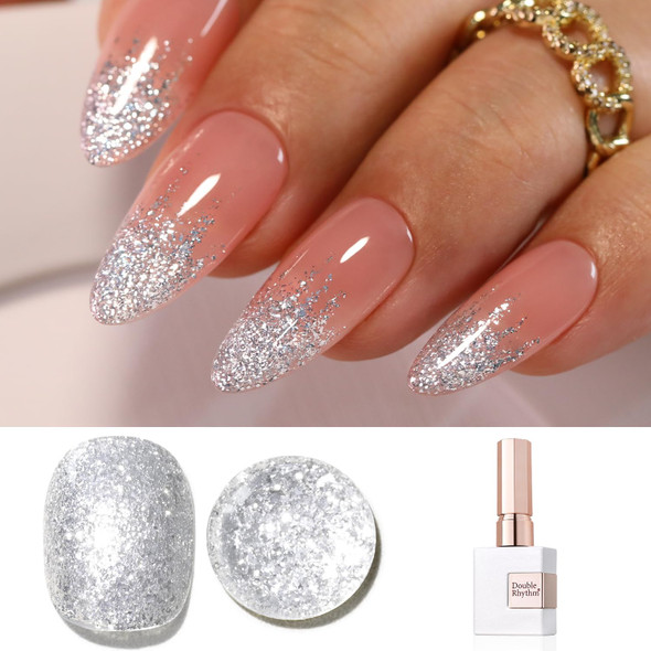 Double Rhythm 15ML Snow Glitter Gel Polish Shimmer Reflective Holographic Color for Nail Art Salon DIY at Home