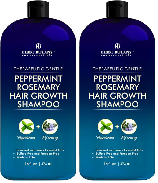 First Botany Peppermint Rosemary Hair Regrowth Shampoo  Anti Hair Loss product, Daily Hydrating, Detoxifying, Volumizing Shampoo and Fights Dandruff For Men and Women 16 fl oz