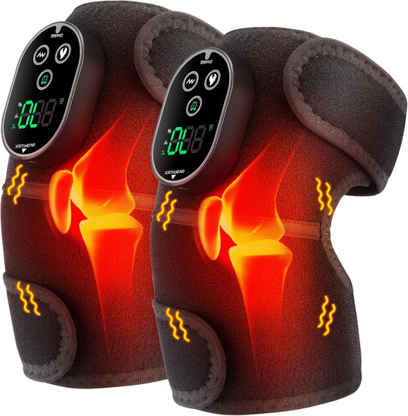 WoloyHeatie Heating Pad for Knee Pain Relief Cordless Heated Knee Brace with Massager Heating Knee Warmers Wrap and Arthritic Knees Ideal for Arthritis and Joint Pain 2 PCS
