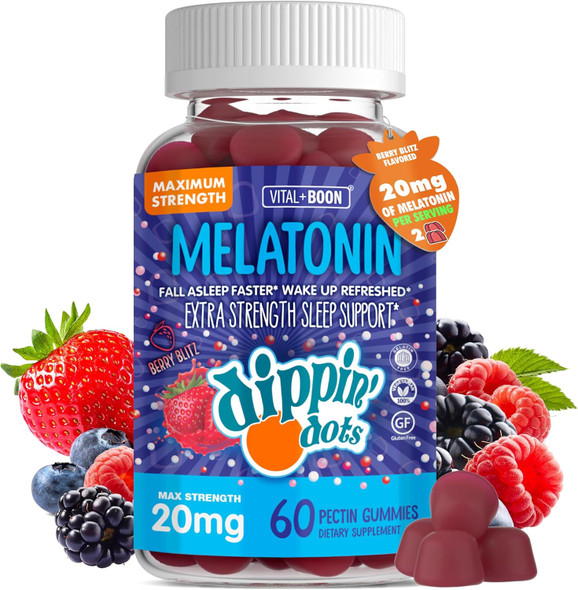 Vital+Boon Dippin' Dots Extra Strength Melatonin Gummies 20mg Sleep Aid (60 Ct)