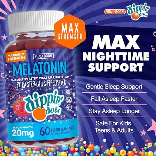 Vital+Boon Dippin' Dots Extra Strength Melatonin Gummies 20mg Sleep Aid (60 Ct)