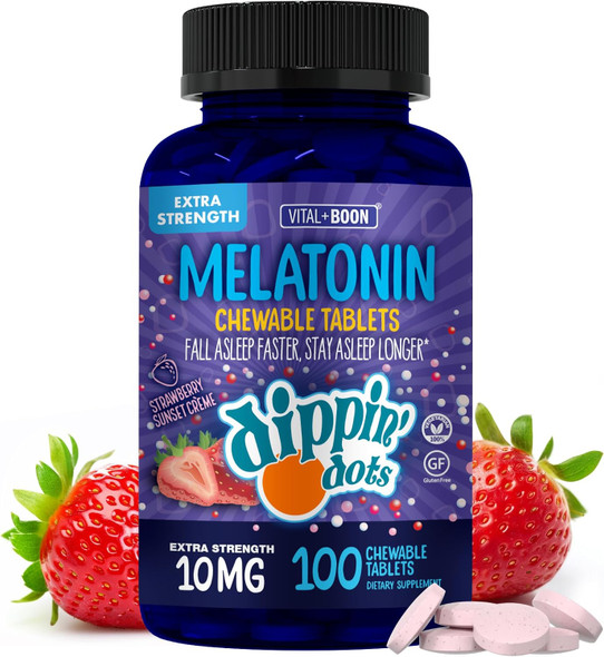Vital+Boon Dippin' Dots Chewable Melatonin Tablets 10mg Natural Sleep Aid 100 Ct