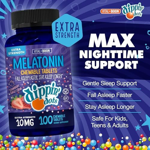 Vital+Boon Dippin' Dots Chewable Melatonin Tablets 10mg Natural Sleep Aid 100 Ct