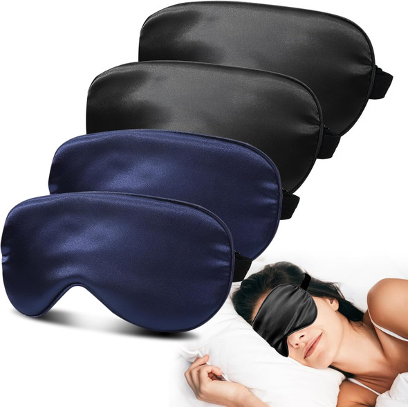 JroyJoy 4 Pack Silk Sleep Mask Blackout Eye Mask with Adjustable Strap