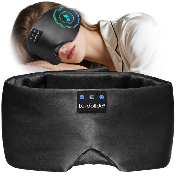 LC-dolida Luxurious Silk Soft Sleep Mask Sleep Headphones with Bluetooth 5.4 for Side Sleeper, Total Blackout Eye Sleeping Mask for Women and Men Ideal Gift for Restful Sleep Travel