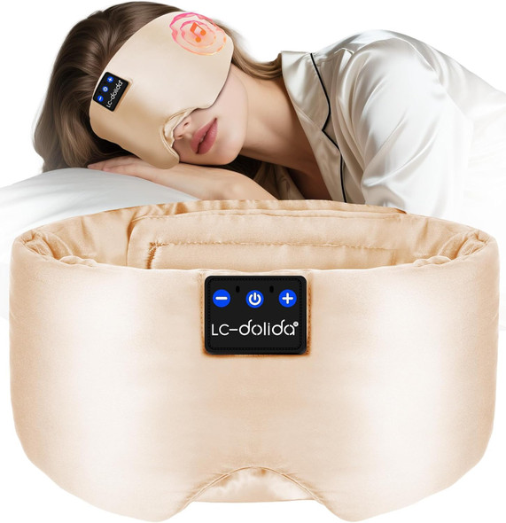 LC-dolida Luxurious Silk Soft Sleep Mask Sleep Headphones with Bluetooth 5.4 for Side Sleeper, Total Blackout Eye Sleeping Mask for Women and Men Ideal Gift for Restful Sleep Travel