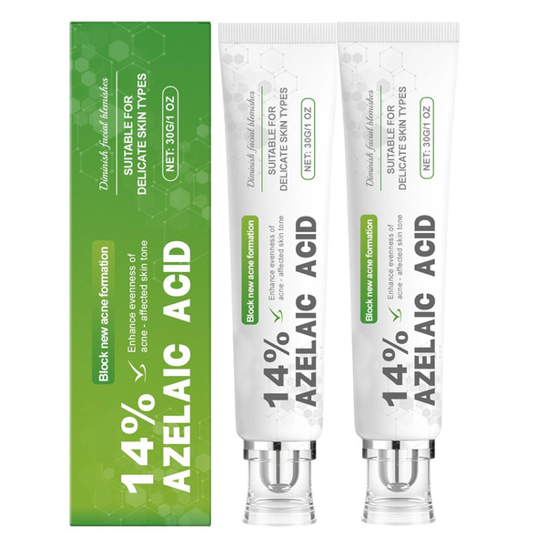 2PCS 14% Azelaic Acid Acne Cream- Redness-Soothing Azelaic Acid Facial Cream for Uneven Tone, Blemish-Prone Skin, Pore Care and Skin Clarity Support, 1 Fl Oz Each