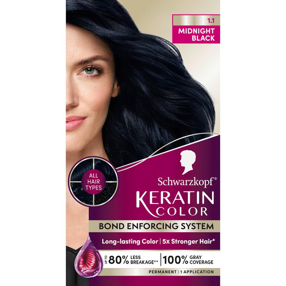 Schwarzkopf Keratin Permanent Hair Dye Cream 1.0 Black Onyx Professional Quality Color for Up to 100% Gray Coverage Bond Enforcing System pack of 2
