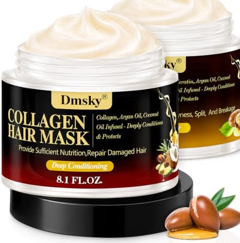 Dmsky 2 Pack Hair Mask for Damaged Hair Collagen Hair Mask & Keratin Hair Treatment Hydrating Repairing Nourishes Deep Conditioning Hair Masks for All Hair Types