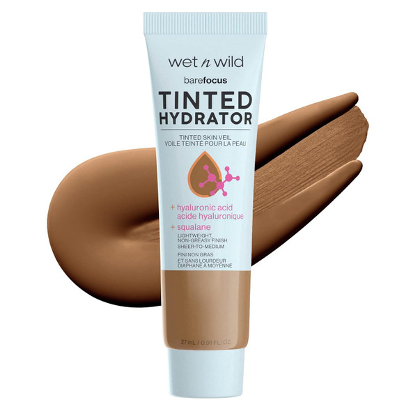 wet n wild Bare Focus Tinted Hydrator Tinted Skin Veil, Lightweight Buildable Coverage with Hyaluronic Acid & Vegan Squalane, Sheer-to-Medium Coverage, Semi-Matte Finish, Cruelty-Free