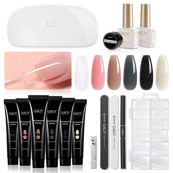 GAOY Poly Gel Nail Kit with U V Light Starter Kit, 6 Pcs Builder Gel Extension Kit for Beginners with Everything Nail Art DIY