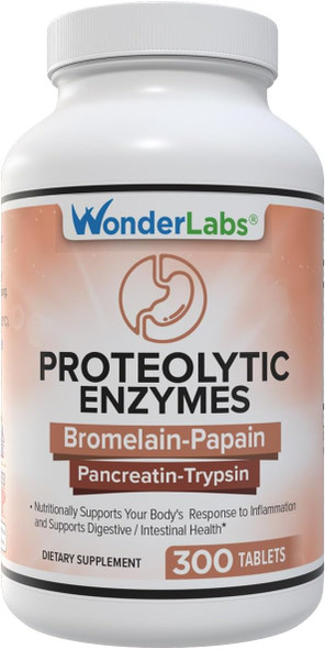 Wonder Laboratories Proteolytic Enzymes | Bromelain Papain Pancreatin Trypsin 550 mg Total with Standardized Amylase, Lipase, and Protease,  Tablets