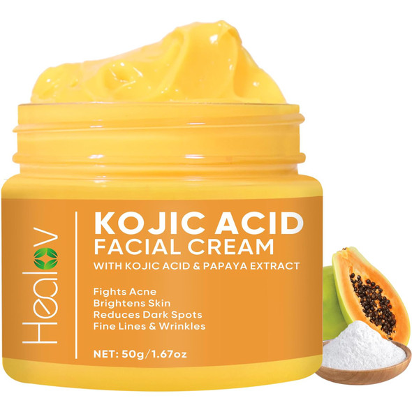 Healov Kojic Acid Cream  Skin Brightening Cream for Age Spots Hyperpigmentation Intimate Areas Dark Spot Remover Reduces Acne Scars and Evens Tone  Kojic Acid Lotion for Brighter Glowing Look