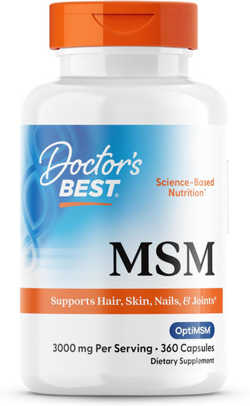 Doctor's BEST MSM Supplement Capsules for Men & Women - Supports Hair, Skin, Nails, Joint Health & Mobility, 3000 mg Per Serving, Delivers Beneficial Sulfur w/OptiMSM, Gluten Free, Non GMO -