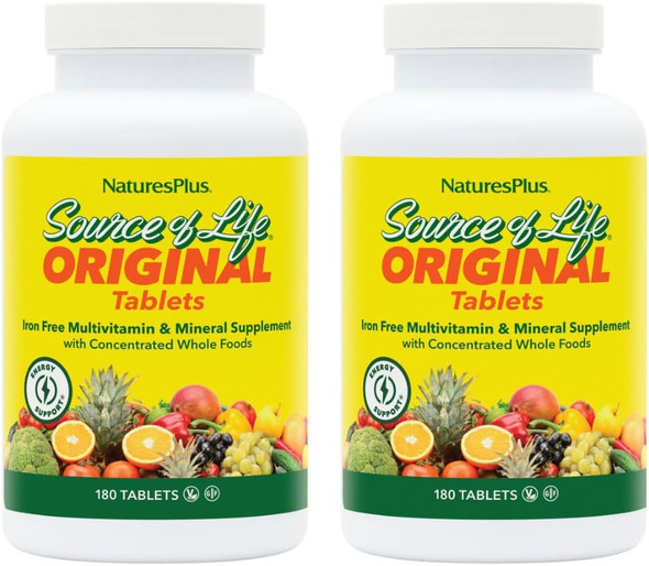 NaturesPlus Source of Life No Iron - 180 Tablets - Multivitamin & Mineral Supplement with Vitamin D3 - Supports Natural Energy & Well-Being - Gluten Free, Vegetarian - 60 Servings