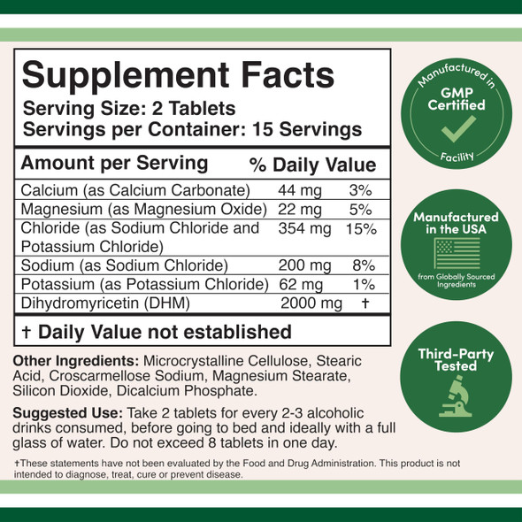 Double Wood Supplements DHM1000 Dihydromyricetin (DHM) Tablets - Most Powerful DHM Supplement on The Market - 1,000mg (30 Count) Enhanced with Electrolytes for Hydration and Liver Support by Double Wood (Pack of 2)