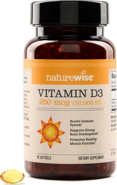 NatureWise Vitamin D3 10000IU Supplement, Immune Support, 30 Mini Softgels