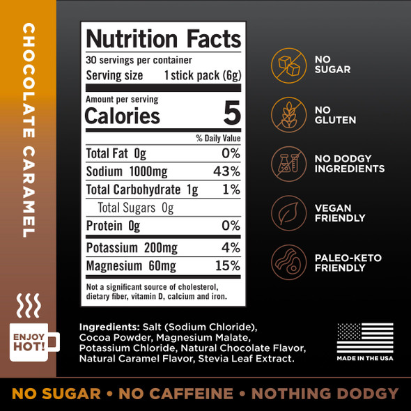 LMNT Zero Sugar Electrolytes - Chocolate Caramel - Drink Mix - 30-Count