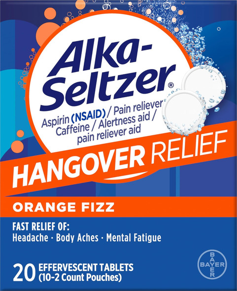 AlkaSeltzer Hangover Relief Effervescent Tablets Formulated For Fast Relief Of Headaches Body Aches And Mental Fatigue 20Ct