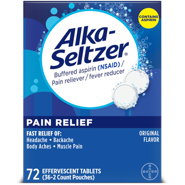 AlkaSeltzer Pain Relief Aspirin Effervescent Tablets For Fast Pain Relief 72 Ct