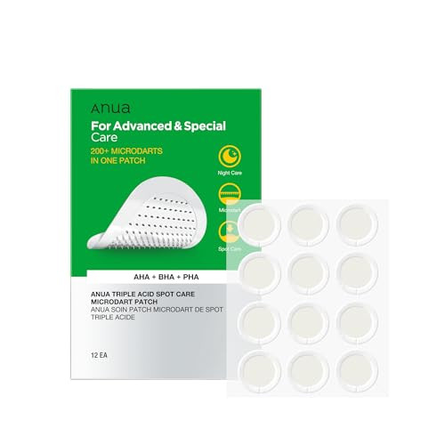 Anua Triple Acid Spot Care Microdart Patch Deep Early Stage Spot 200+ Microdarts With Aha + Bha + Pha Centella Hydrocolloid Patch For Overnight NonComedogenic Korean Skin Care 12Ea