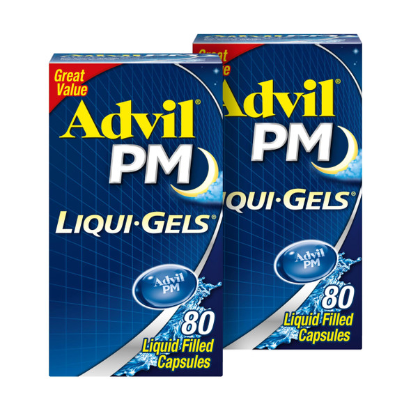 Advil Pm LiquiGels Pain Reliever And Nighttime Sleep Aid Pain Medicine With Ibuprofen For Pain Relief And Diphenhydramine Hcl For A Sleep Aid 2X80 Liquid Filled Capsules