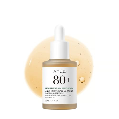 Anua Heartleaf 80 Soothing Ampoule Hydration Facial Serum For Skin Panthenol Hyaluronic Acid NonGreasy Gentle Formula Lightweight Essence Vegan Korean Skin Care 30Ml/1.01 Fl.Oz