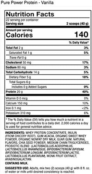 Dr. Mercola Pure Power Protein Powder, Vanilla, 31 oz (1 IB. 15 oz.) (880 g), 22 Servings, BCAA, Natural Sweeteners Only, Non GMO, Soy Free, Gluten Free