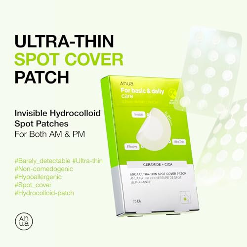 Anua UltraThin Spot Cover Patch 2 Sizes Invisible Hydrocolloid Patch For Face Centella For Area Of Concern Slim Spot Stickers Perfect Coverage Beauty and Facial Skincare Products 75 Counts