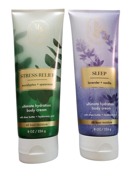 Bath and Body Works Aromatherapy Eucalyptus Spearmint And Lavender Vanilla Ultimate Hydration Body Cream 8 Ounces Pack Of 2
