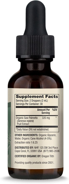 Dr. Mercola Organic Saw Palmetto Liquid Drops Dietary Supplement, 2 fl oz (60 mL), 30 Servings per Bottle, Non GMO, Gluten Free, Soy Free, USDA Organic