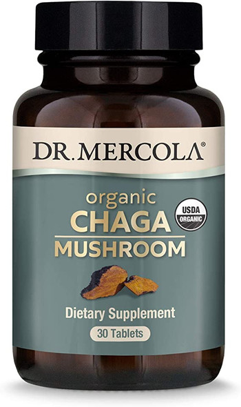 Dr. Mercola Organic Chaga Mushroom Dietary Supplement, 30 Servings (30 Tablets),Non GMO, Gluten Free, Soy Free, USDA Organic