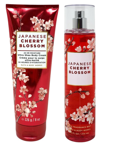 Bath and Body Works Fine Fragrance Mist and Ultra Shea Body Cream Japanese Cherry Blossom 2 Piece Set Full Size 8Oz.