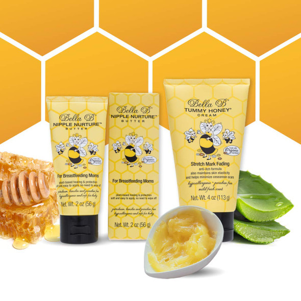 Bella B Bundle Nipple Nurture Butter and Tummy Honey Cream Organic Nipple Cream For Breastfeeding Organic Nipple Butter Breastfeeding Cream Stretch Mark Prevention Cream 2 Oz 4 Oz