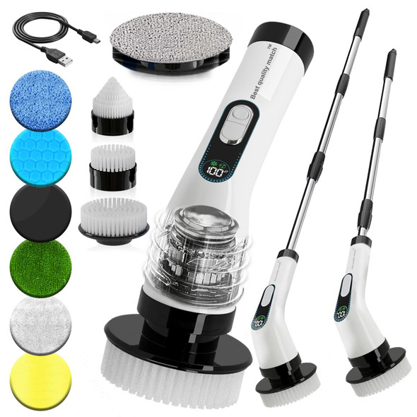 Best Quality Match Electric Spin Scrubber For Cleaning Cordless Power Scrubber With Long Handle 10 able Brush Heads 2Speed Ipx7 Waterproof For Bathroom Shower Tub Tile and Kitchen