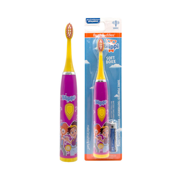 Brush Buddies Blippi Electric Toothbrush For Kids Battery Powered Sonic Toothbrush Soft Bristles Children'S Toothbrush For Boys and Girls Toddler Oral Care Blippi Character Design Purple