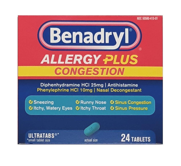 Benadryl Allergy + Congestion 24 Tablets Each Pack Of 4