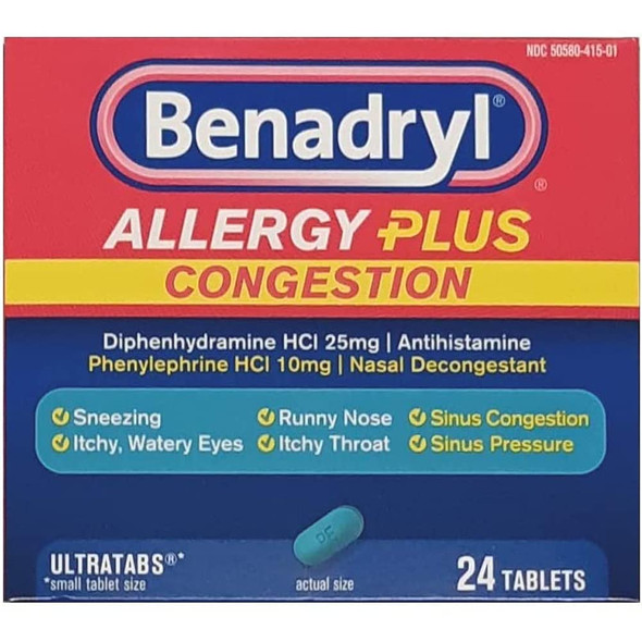 Benadryl Allergy + Congestion 24 Tablets Each Pack Of 5